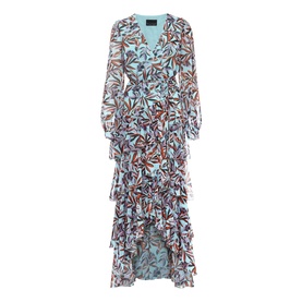 Jade Leaf-Print Tiered Dress