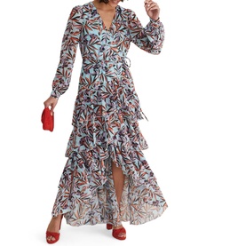 Jade Leaf-Print Tiered Dress