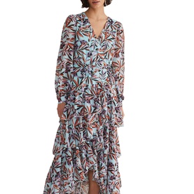 Jade Leaf-Print Tiered Dress