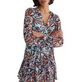 Jade Leaf-Print Tiered Dress