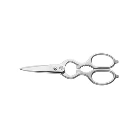 Zwilling Stainless Steel Multi-purpose Shears in silver, forged stainless steel with dual finger loops and serrated edge