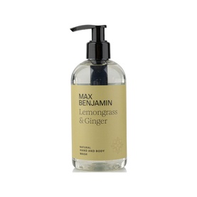 Max Benjamin Natural Hand Wash Lemongrass & Ginger 300ml in clear glass pump bottle with beige label