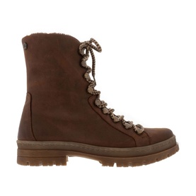 Carl Scarpa Granada Brown Leather Ankle Boots with two-toned woven cord laces, shearling lining trim, and block sole