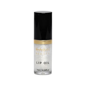 Kash Beauty Lip Oil in a clear glass roller bottle with black cap and gold band, 7ml