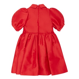 Brooch Button Puff Sleeve Dress