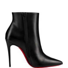 Christian Louboutin So Kate 100 Heeled Boots in black calf leather, pointed toe, stiletto heel, side zip, signature red sole