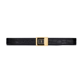 Croc-Embossed Logo Buckle Leather Belt