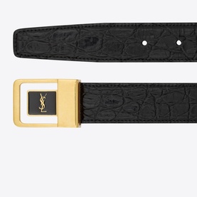 Croc-Embossed Logo Buckle Leather Belt