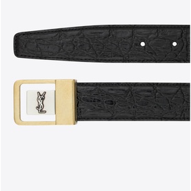 Female Croc-Embossed Leather Buckle Belt