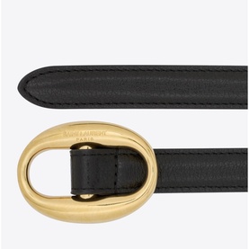 Narrow Oval Buckle Smooth Leather Belt