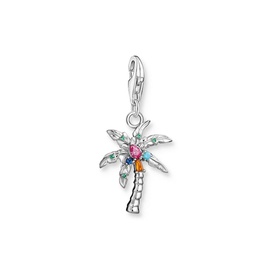 Thomas Sabo Palm Tree Shaped Charm Pendant in silver with multicoloured stone embellishments and lobster clasp fastening