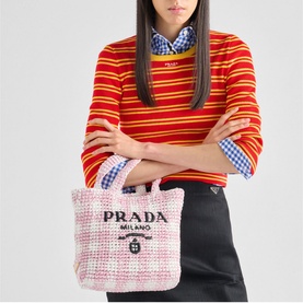Small Checked Raffia Tote Bag