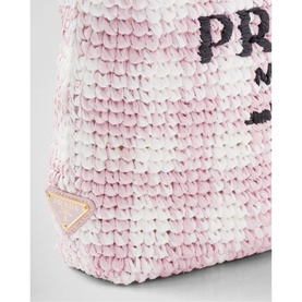 Small Checked Raffia Tote Bag