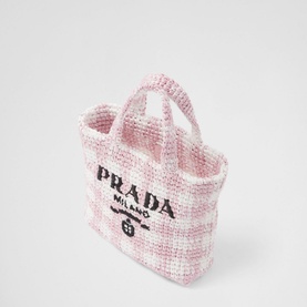 Small Checked Raffia Tote Bag