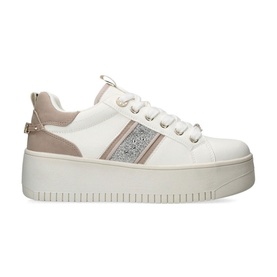 KG by Kurt Geiger Leslie Gem Trainers in white with crystal embellishment stripe, blush panels, platform sole, lace-up, leather alternative upper