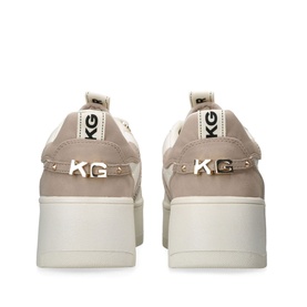 KG by Kurt Geiger Leslie Gem Trainers in white, rear view showing crystal embellishment strap, KG branding tab, and chunky platform sole