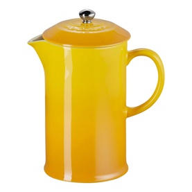 Le Creuset Stoneware Cafetiere With Metal Press 1L in yellow, with silver press knob and handle, 1L capacity