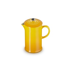 Le Creuset Stoneware Cafetiere With Metal Press 1L in yellow, with black knob lid and handle, 1L capacity