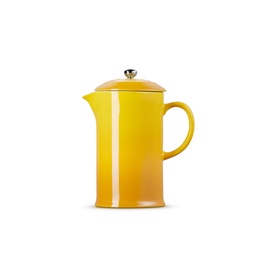 Le Creuset Stoneware Cafetiere With Metal Press 1L in yellow, with silver press knob and side handle