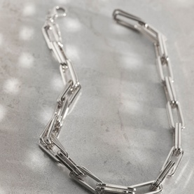 Silver-Tone Square Link Necklace