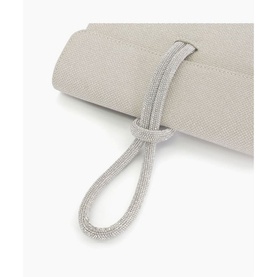 Dune Brynie Diamante-Loop-Handle Grab Bag in metallic, featuring a sparkling diamante embellished loop handle detail on textured fabric