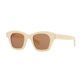 Saint Laurent Rectangle Sunglasses YS000496 in white acetate, full rim frame with brown tinted lenses, angled view