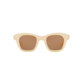 Saint Laurent Rectangle Sunglasses YS000496 in white acetate, full rim frame with brown tinted lenses, front-facing view