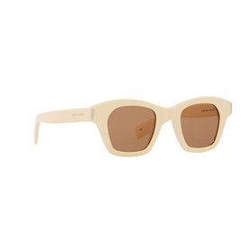 Saint Laurent Rectangle Sunglasses YS000496 in white acetate frame with full rim and warm brown tinted lenses, three-quarter view