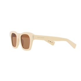 Saint Laurent Rectangle Sunglasses YS000496 in white acetate with full rim frames and brown tinted lenses, angled side view