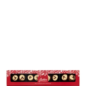 Butlers Milk Chocolate Truffles, pack of eight in a red festive gift box with decorative robin detail