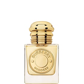 Burberry Goddess Eau de Parfum 30ml, clear square bottle with ribbed gold cap and embossed gold coin logo detail