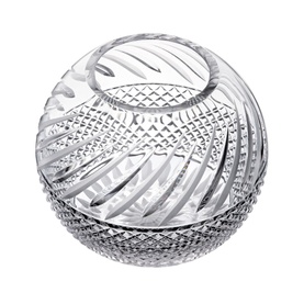 Waterford Winter Wonders Mistletoe Rose Bowl 8in, clear crystal with intricate diamond and swirl cut pattern, spherical form with open top