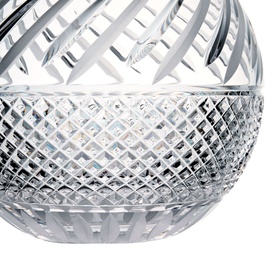Waterford Winter Wonders Mistletoe Rose Bowl 8in, clear crystal with diamond-cut base and vertical stripe engraving, spherical form