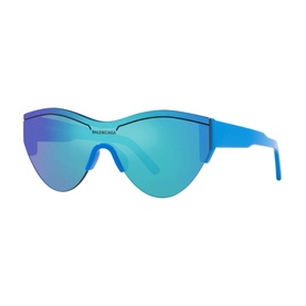 Balenciaga Round Sunglasses 6E000185 in blue acetate with rimless mirrored shield lenses and blue-green reflective finish