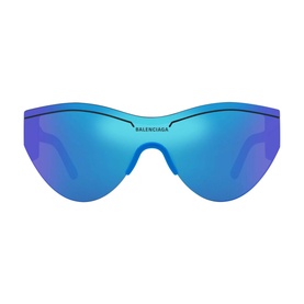 Balenciaga Round Sunglasses 6E000185 in blue, rimless mirrored shield style with blue reflective lenses and acetate frame