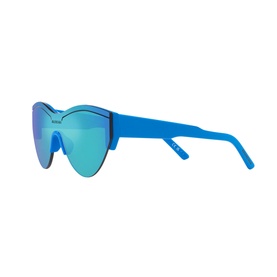 Balenciaga Round Sunglasses 6E000185 in blue acetate with rimless mirrored blue lenses, cat-eye silhouette, angled side view