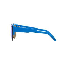 Balenciaga Round Sunglasses in blue acetate, side view showing mirrored blue lens and thick temple arm with logo detail