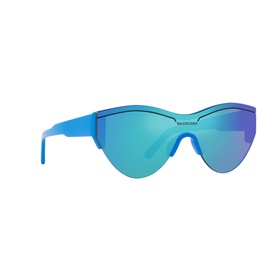 Balenciaga Round Sunglasses 6E000185 in blue acetate with rimless mirrored blue lens and matching blue frame arms