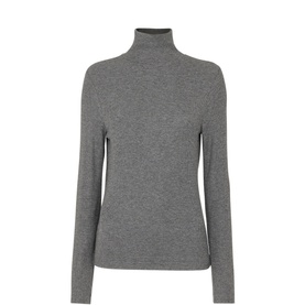 Whistles Essential Ribbed Polo Neck in grey, slim fit with long sleeves and ribbed texture