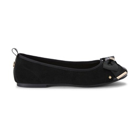 KG by Kurt Geiger Megan Ballet Flats in black suede-effect synthetic, round toe with fabric bow and gold-tone KG stud detail, black sole