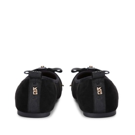 KG by Kurt Geiger Megan Ballet Flats in black synthetic, rear view showing fabric bow, gold-tone KG stud detail and round toe silhouette