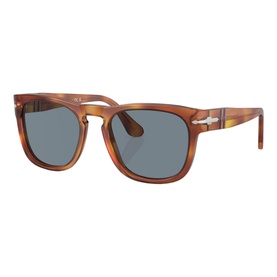 Persol Square Sunglasses PO3333S in brown tortoiseshell acetate frame with full rim and blue-tinted lenses