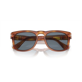 Persol Square Sunglasses PO3333S in brown acetate with full rim frame and blue-tinted lenses, front view