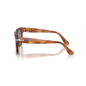 Persol Square Sunglasses PO3333S in brown striped acetate, full rim frame, shown from rear angle with grey lenses