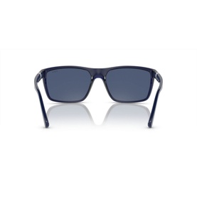 Polo Ralph Lauren PH4133 Rectangle Sunglasses in blue, rear view showing full rim metal frame and blue lenses