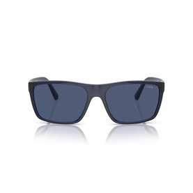 Polo Ralph Lauren PH4133 Rectangle Sunglasses in blue, full rim metal frame with blue lenses, front-facing product view