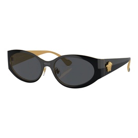 Versace Oval Sunglasses VE2263 in black acetate, full rim frame with gold Medusa head detail on temples, dark grey lenses
