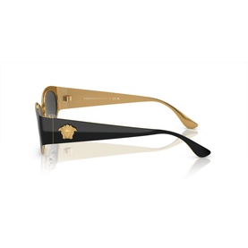 Versace Oval Sunglasses VE2263 in black acetate, full rim frame with gold Medusa detail on temple, side angle view