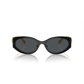 Versace Oval Sunglasses VE2263 in black acetate, full rim frame with gold-tone temple detail and dark lenses, front view
