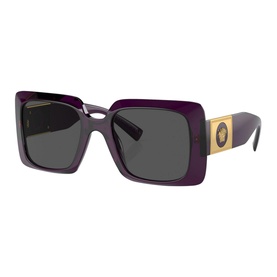 Versace Rectangle Sunglasses VE4405 in purple injected frame with gold Medusa detail on temples and dark grey lenses